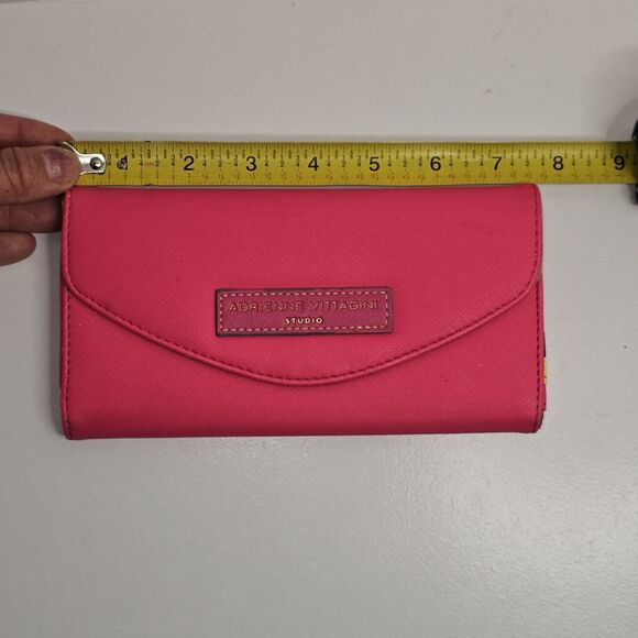 Adrienne Vittadini Hot Pink Trifold Wallet Designer Clutch Purse Accessory - Picture 10 of 11